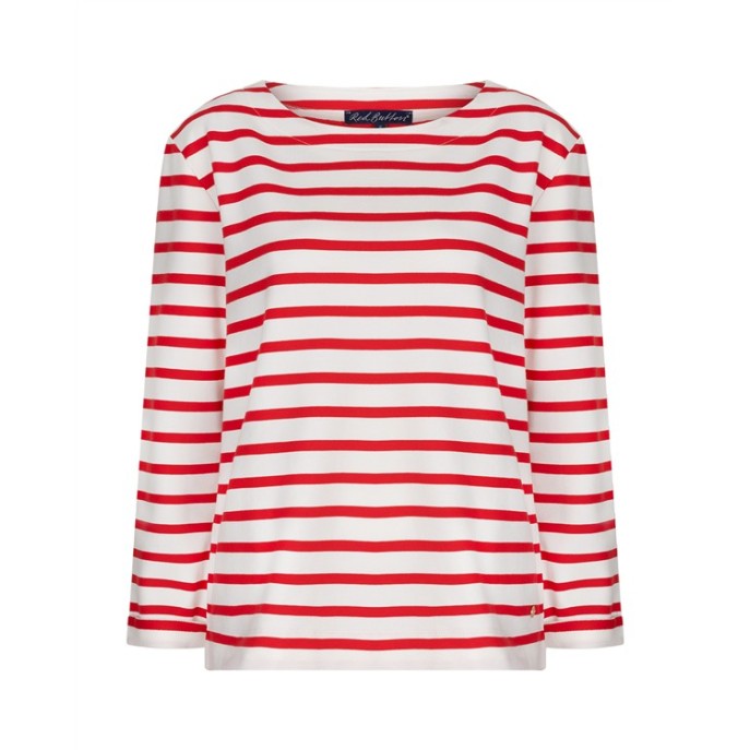 Red Button T-shirt Terry stripe Rood